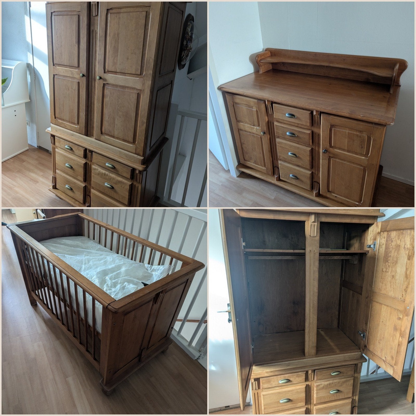 Babykamerset massief elzenhout - kast, commode, ledikantje, Huis en Inrichting, Woonaccessoires | Kisten, Gebruikt, Overige houtsoorten