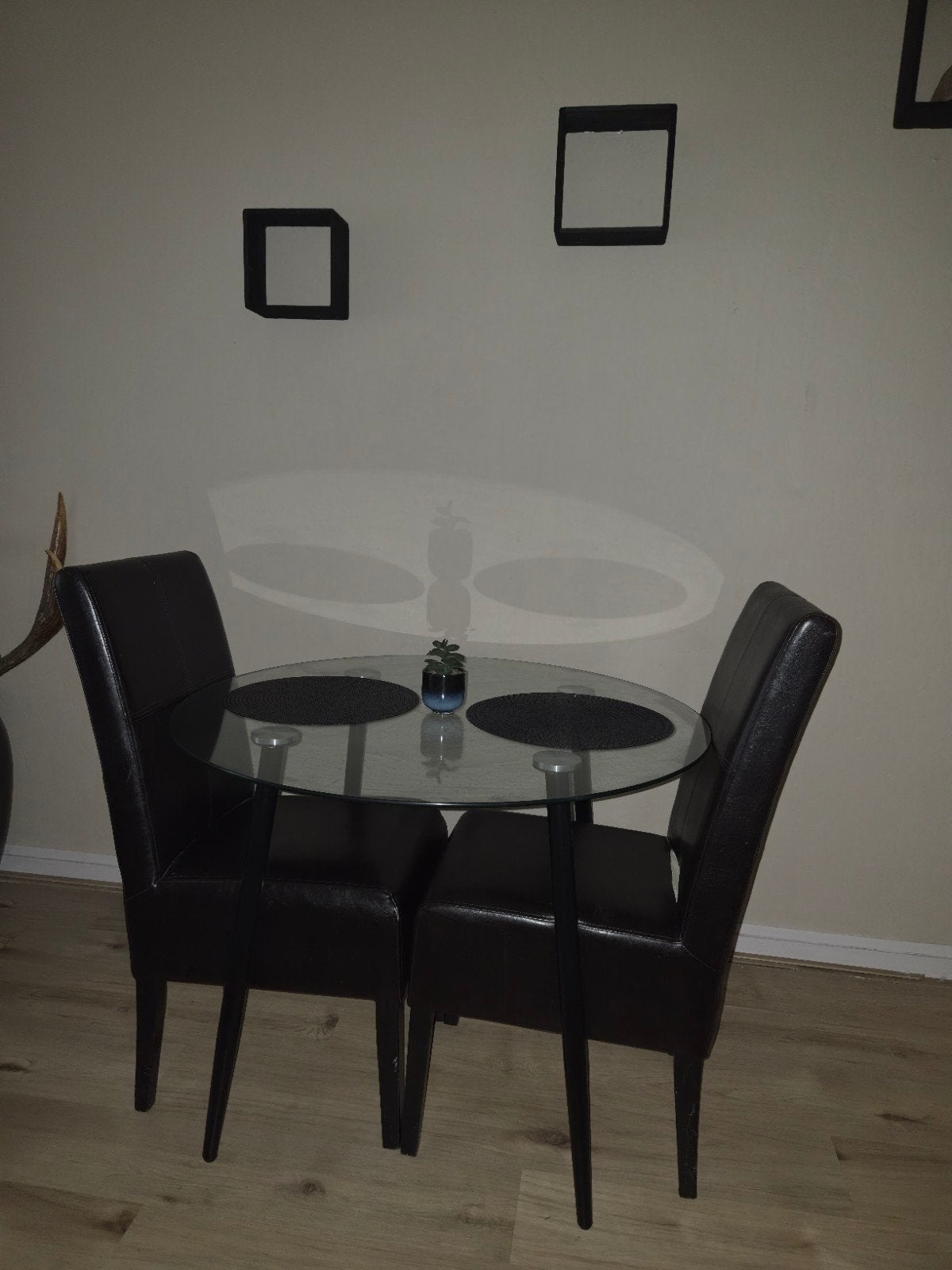 Glazen eettafel met 2 stoelen, Ophalen, Minder dan 50 cm, Gebruikt, Rond