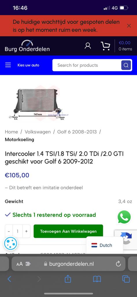 nieuwe Golf 6 intercooler, Ophalen of Verzenden, Nieuw