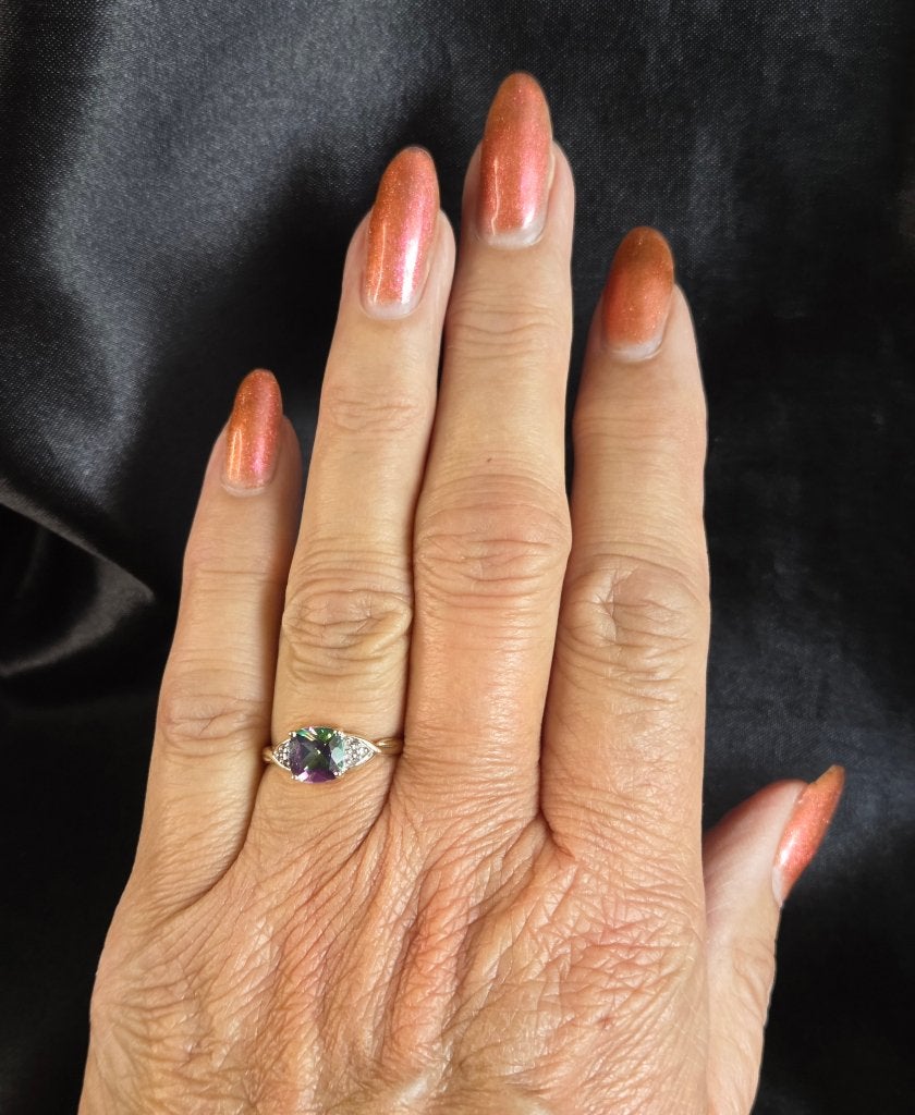 Gouden Vintage ring met mystic topaas en diamant. 2026/381, Overige kleuren, ., Ophalen of Verzenden, Zo goed als nieuw