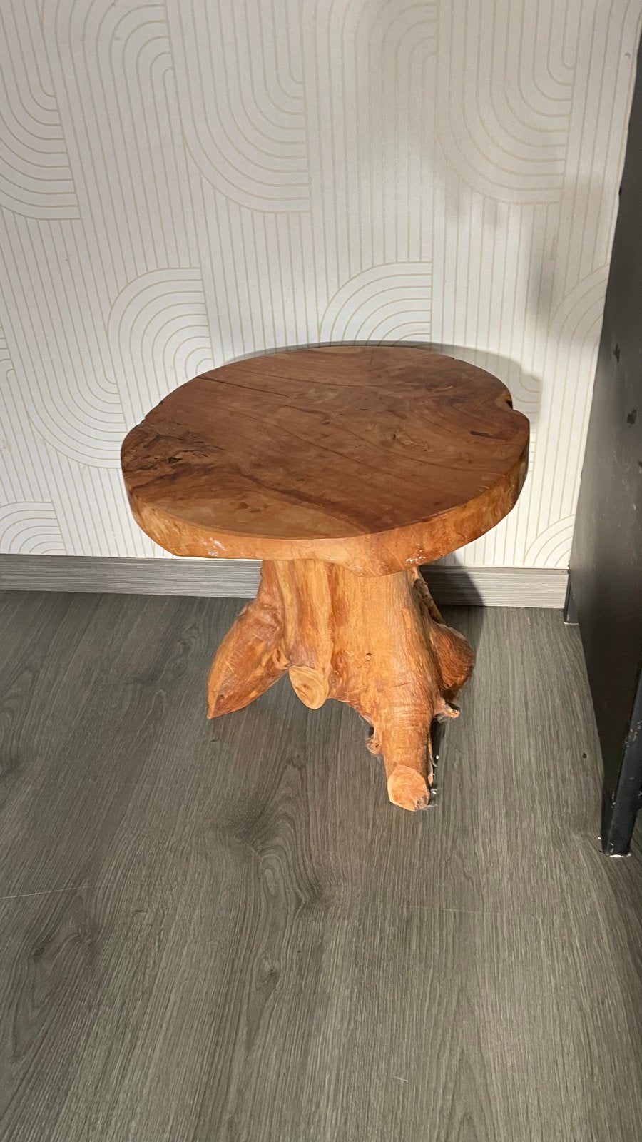 2x Unieke houten bijzettafel van boomstronk, Ophalen, Minder dan 45 cm, Minder dan 55 cm, Rond