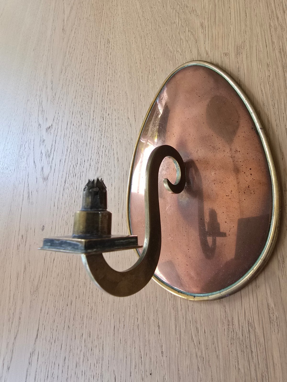 Antieke Art Deco wand kandelaar rood / geel koper €15!, Ophalen of Verzenden, Koper