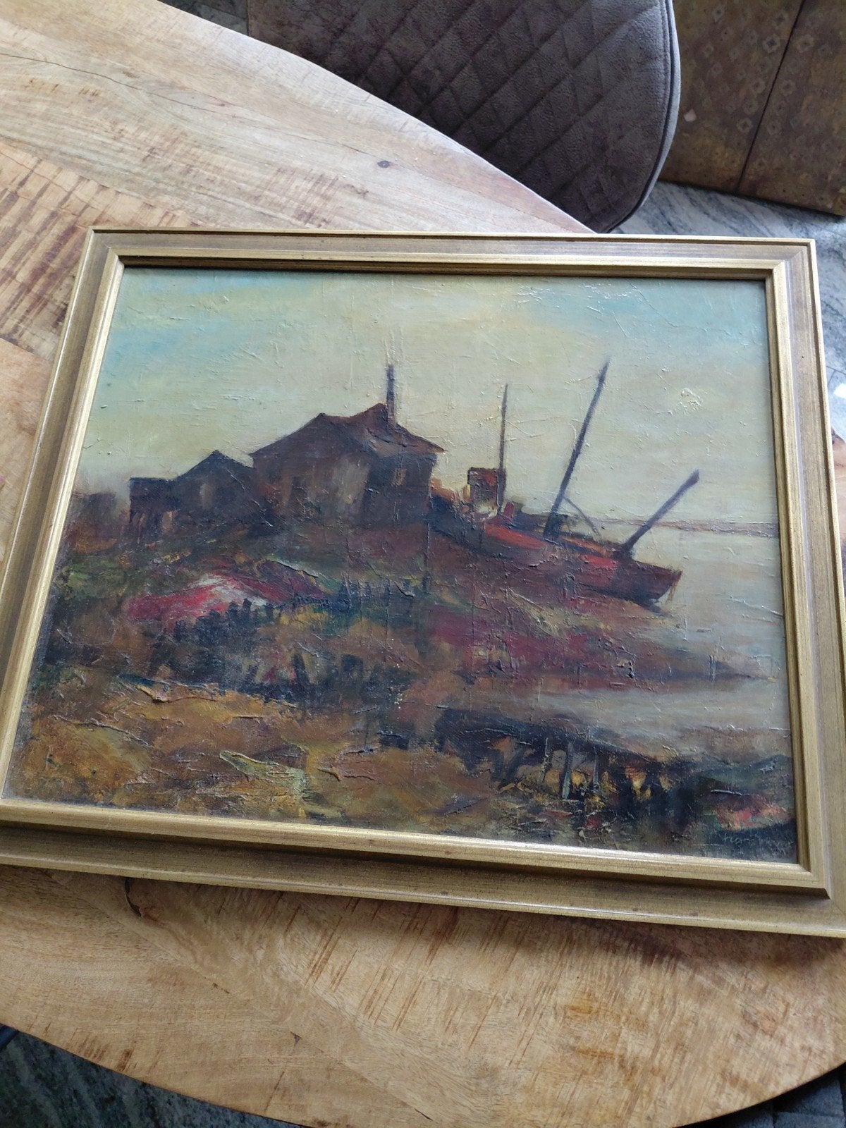 Gesigneerd schilderij Frans Meijer 69x55 cm, Ophalen, Maritiem / water, Doek, Expressionistisch
