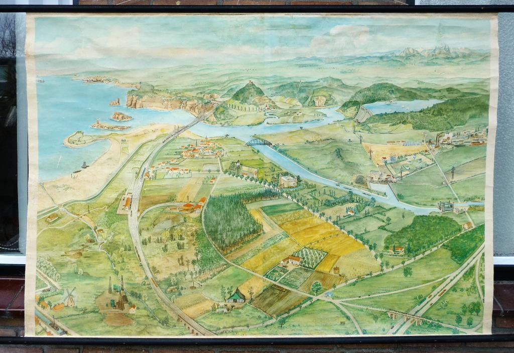 Oude schoolplaat met vele en diverse landschappen, Ophalen of Verzenden, Stad- en Dorpsgezichten