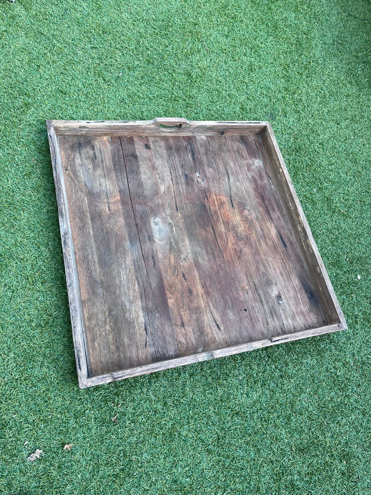 Teakhouten serveerblad 80cm/80cm, Ophalen, Gebruikt, Vierkant, Hout
