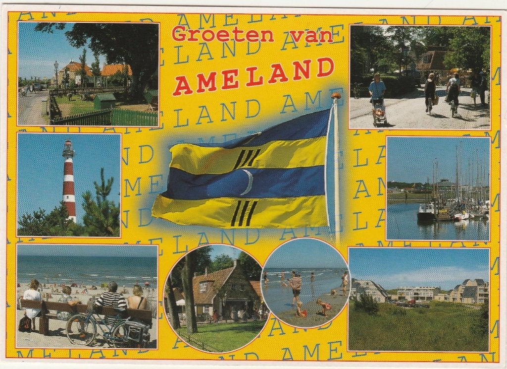 AMELAND Vlag Haven Hotel Letters Cursief Groeten, Verzenden, 1980 tot heden, Gelopen, Waddeneilanden