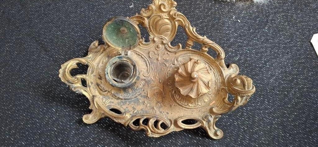Antieke bronzen inktpot met sierlijke details, Ophalen of Verzenden