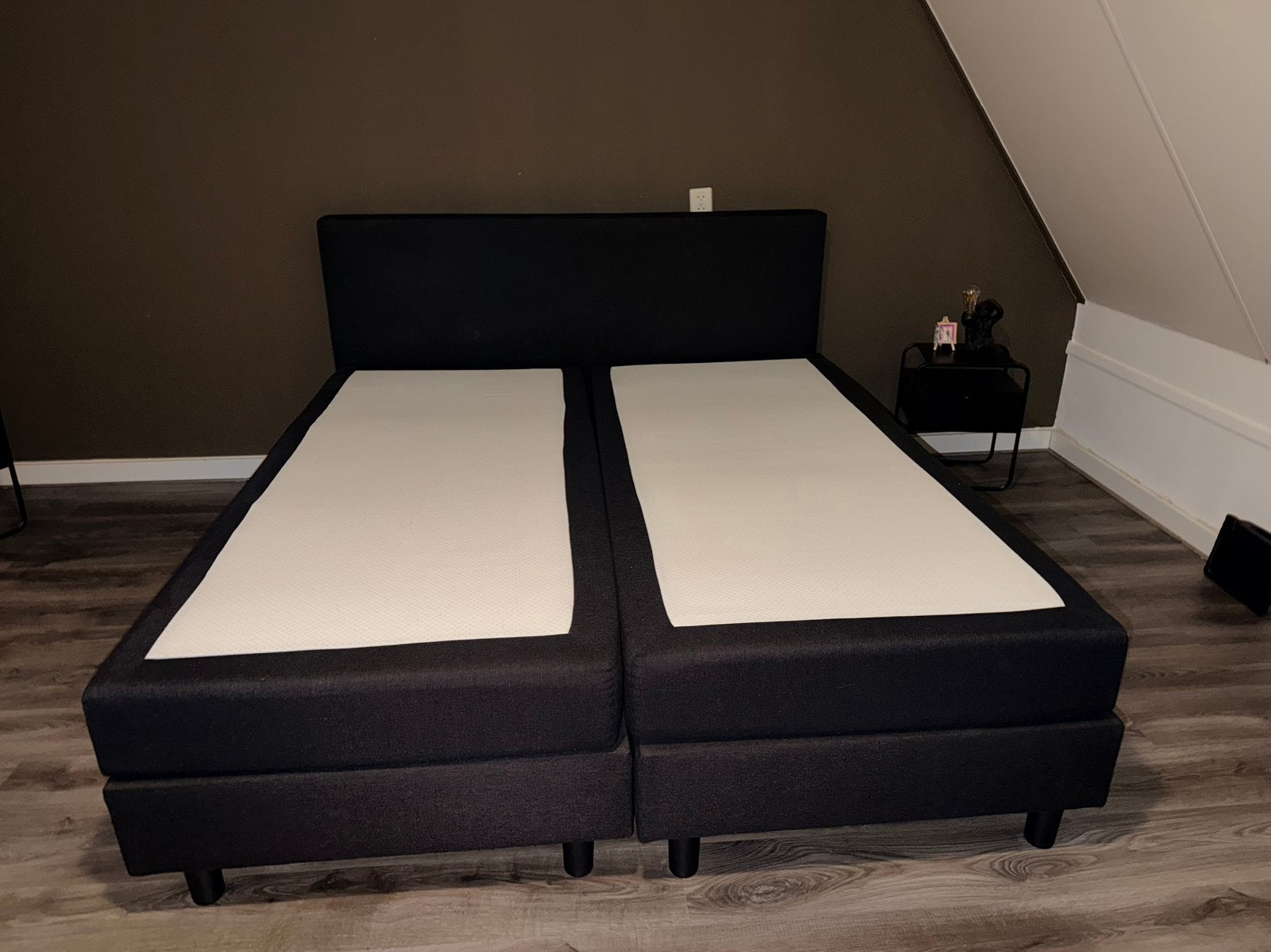 Zwarte stoffen boxspring 180x200 compleet, Ophalen, Zwart, Tweepersoons, Zo goed als nieuw