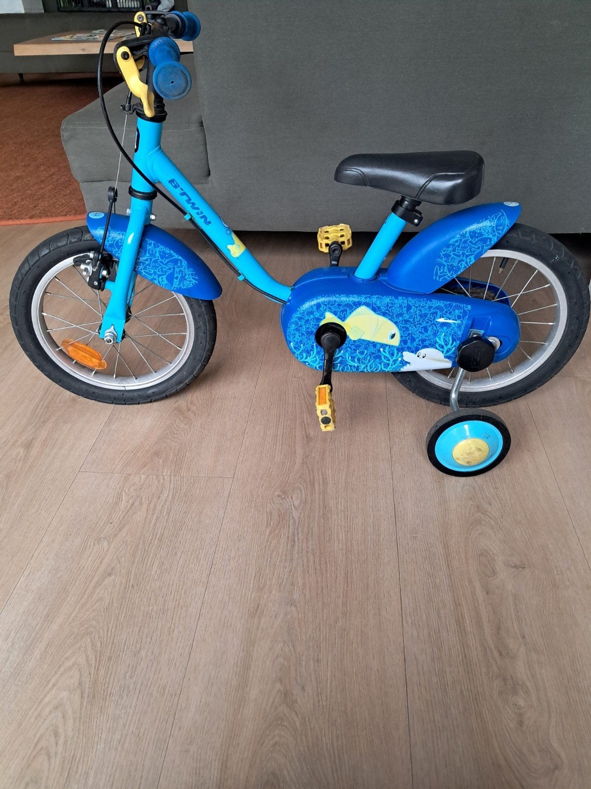 B'TWIN Kinderfiets 14 inch met zijwieltjes - Blauw, Ophalen, B'TWIN, Zijwieltjes, Gebruikt