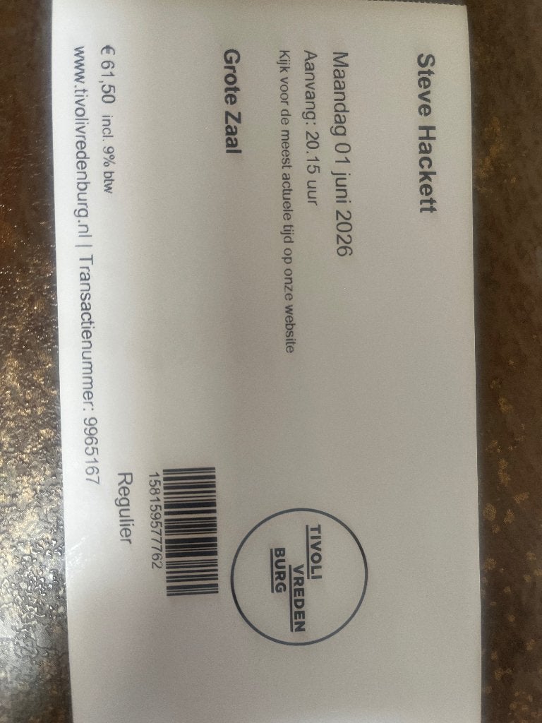 concertticket Steve Hackett, Ophalen, Overige formaten, 2020 tot heden, Nieuw in verpakking