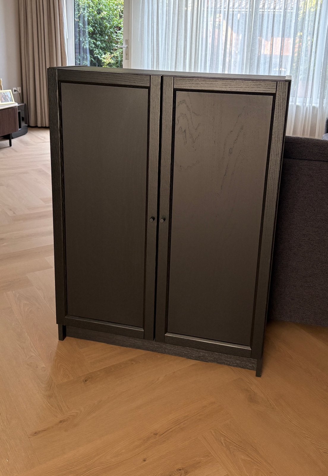 IKEA BILLY / OXBERG Boekenkast met deuren, zwart eikenpatroo, Ophalen, 100 tot 150 cm, 50 tot 100 cm, Zo goed als nieuw