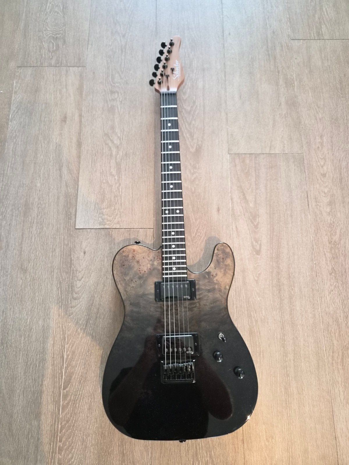 Schecter PT Burl Black Fade Burst met EMG set., Ophalen, Zo goed als nieuw, Solid body, Overige merken