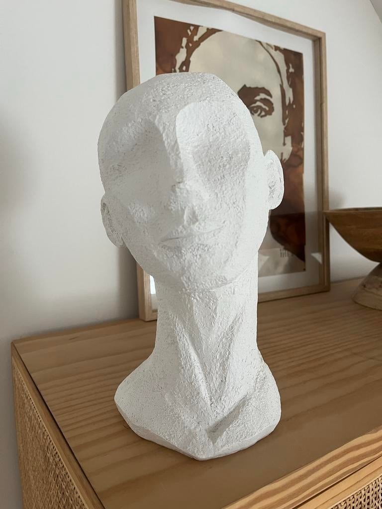 Wit gipsen beeld van een hoofd, Antiek en Kunst, Overige onderwerpen, Gips, Ophalen of Verzenden, 20 - 50 cm