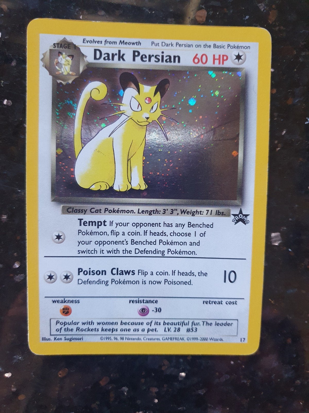 Dark persian 17 promo holo pokemon kaart, Ophalen of Verzenden, Zo goed als nieuw