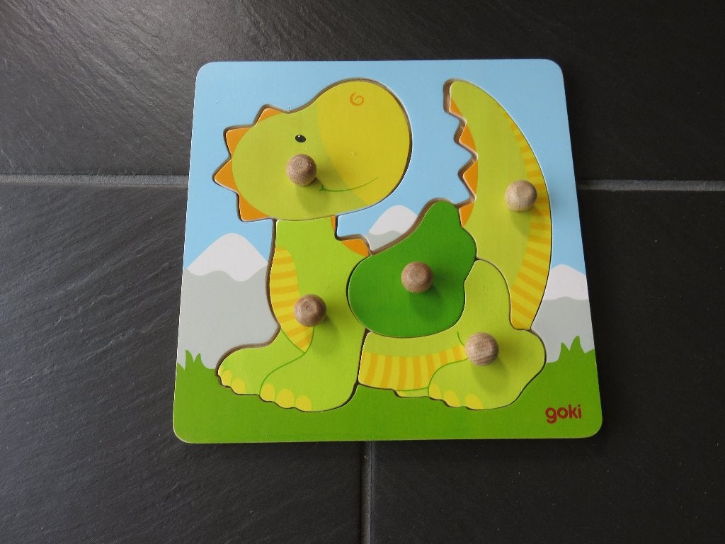 Goki houten noppen puzzel Draak, 5 delen. Als nieuw, 2 tot 4 jaar, Ophalen of Verzenden, Zo goed als nieuw, Van hout