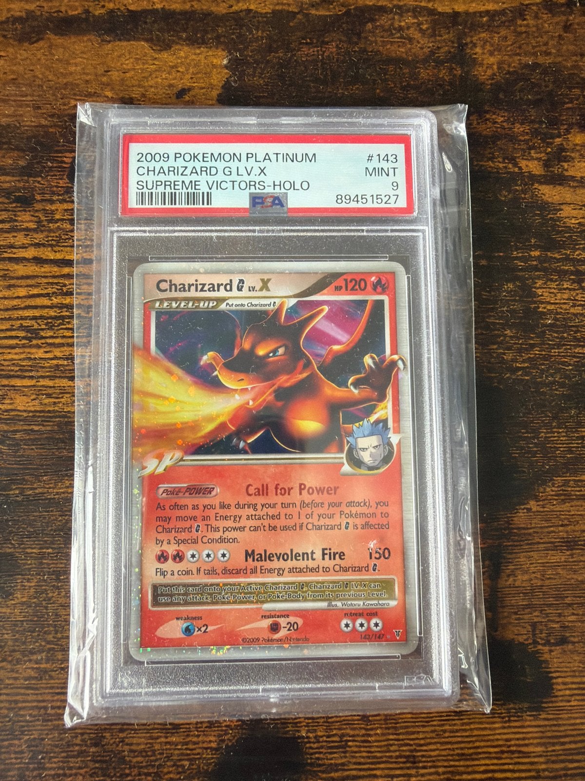 PSA 9 MINT Charizard G LV.X 2009 Platinum Supreme Victors, Ophalen of Verzenden, Zo goed als nieuw, Losse kaart, Foil