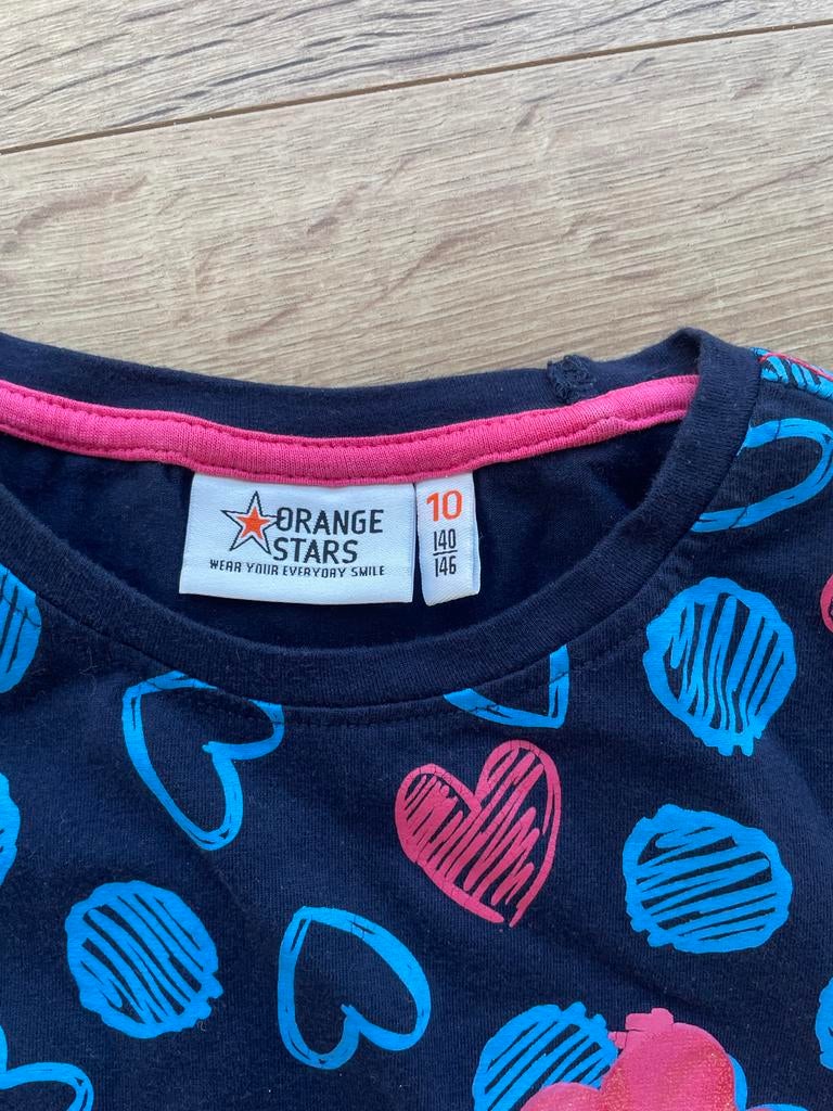 Orange Stars Jurk Maat 140 met Hartjes en Stippen, Kinderen en Baby's, Kinderkleding | Maat 140, Ophalen of Verzenden, Zo goed als nieuw