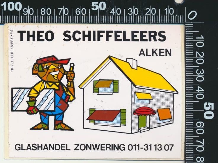 Sticker: Theo Schiffeleers Glashandel Zonwering - Alken, Ophalen of Verzenden, Zo goed als nieuw, Bedrijf of Vereniging