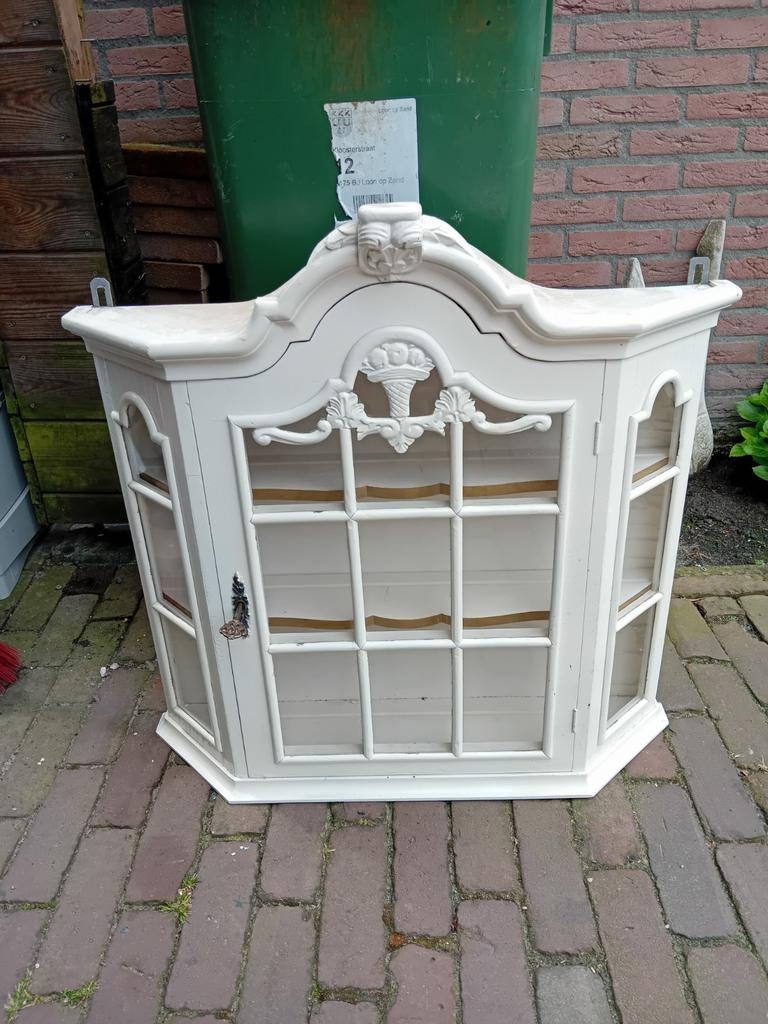 Eiken houten wandkasten servies kastje wit geverfd, Ophalen, Gebruikt, 50 tot 100 cm, Minder dan 100 cm