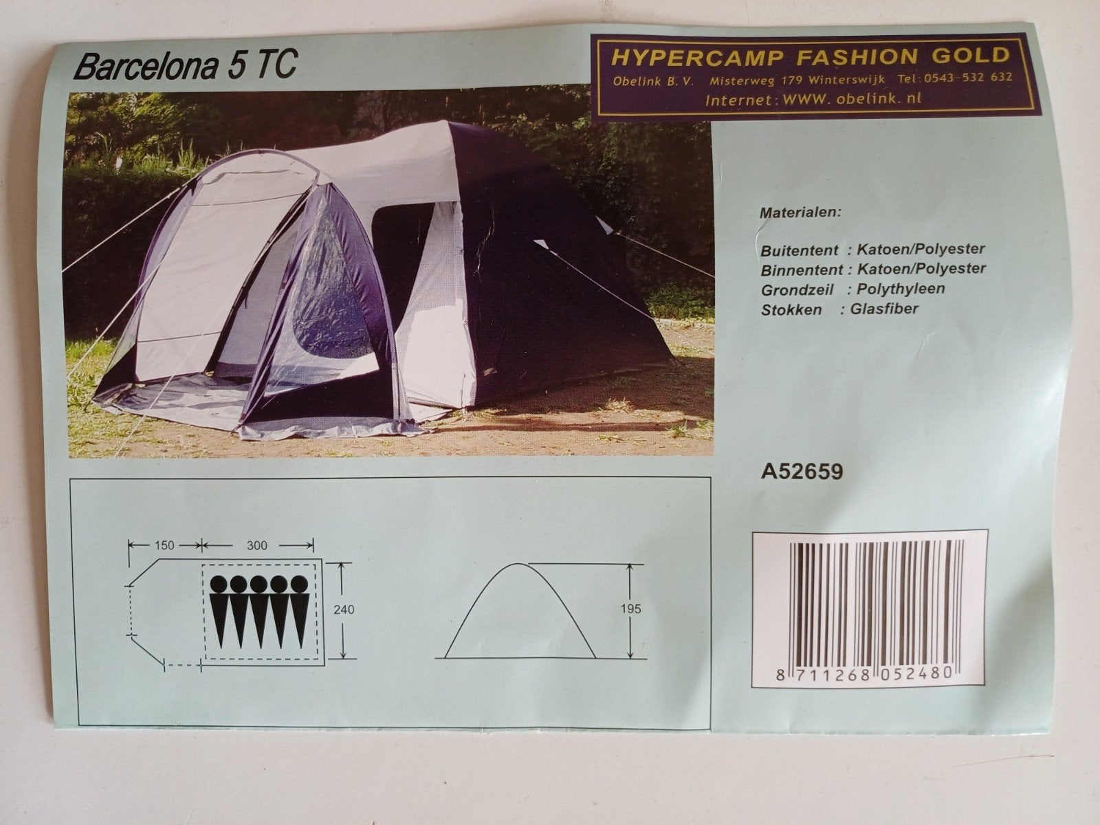 Hypercamp Barcelona 5 TC Tent - Eenmaal Gebruikt, Caravans en Kamperen, Tenten, Ophalen of Verzenden, Zo goed als nieuw, Tot en met 5