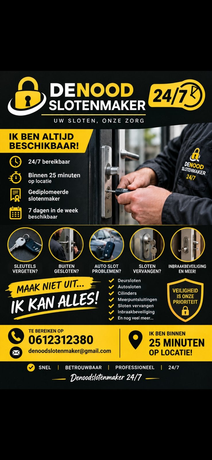 PROFESSIONELE SLOTENMAKER 24/7 – NOORD-HOLLAND & UTRECHT, Verzenden, Zo goed als nieuw, Slot