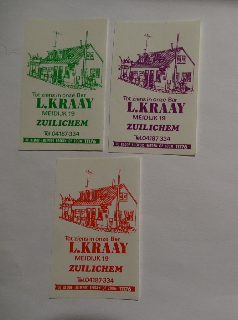 Bar   L . KRAAY   Meidijk     ZUILICHEM, Verzenden, Gebruikt, Luciferdoosjes of -merken