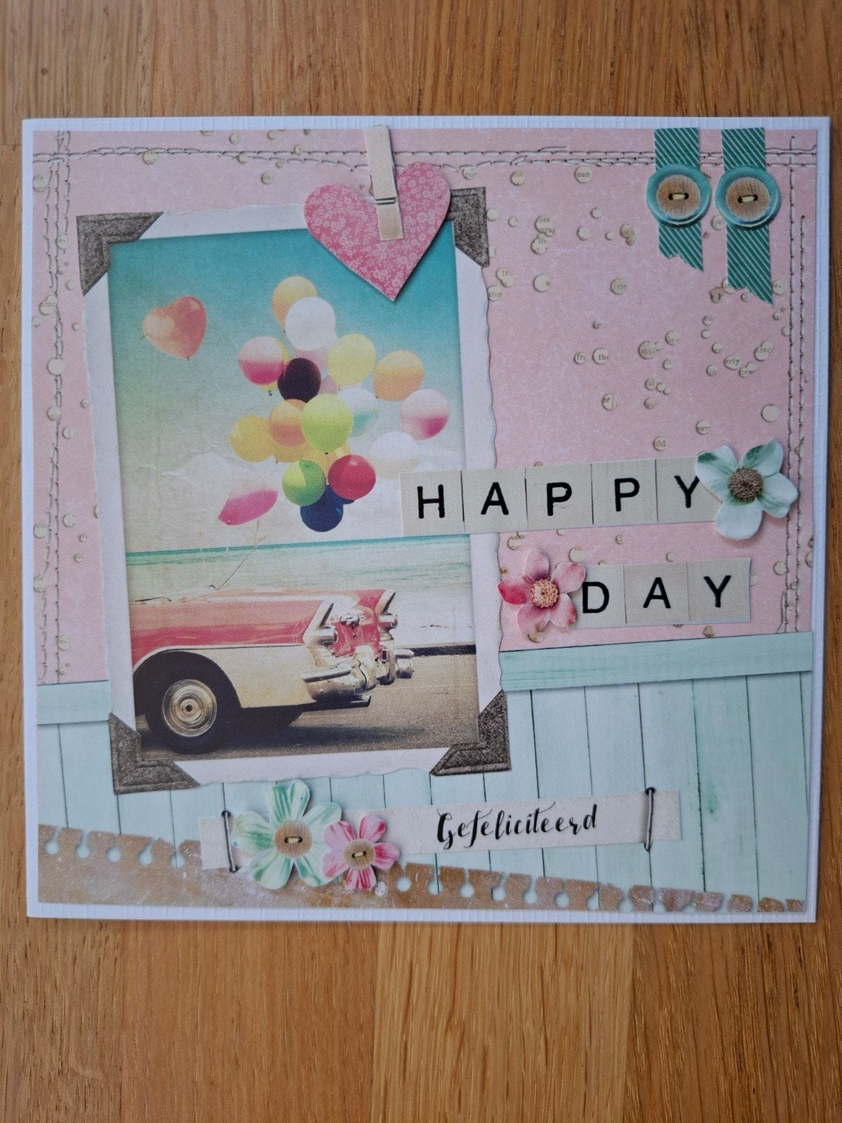 Zelfgemaakte felicitatiekaart happy day, Hobby en Vrije tijd, Kaarten | Zelfgemaakt, Ophalen of Verzenden, Nieuw