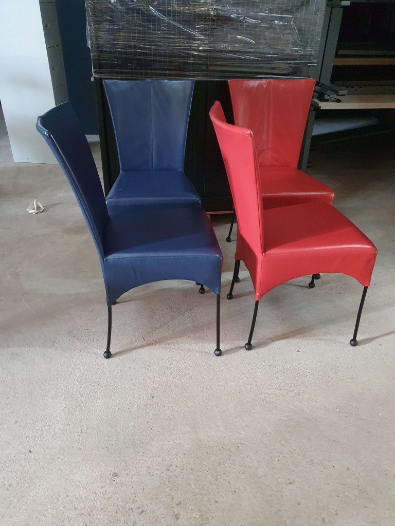 Kantinestoel / eetkamerstoel ( echt leer ) blauw (8 stuks), Huis en Inrichting, Stoelen, Postbus, Gebruikt, Blauw, Leer