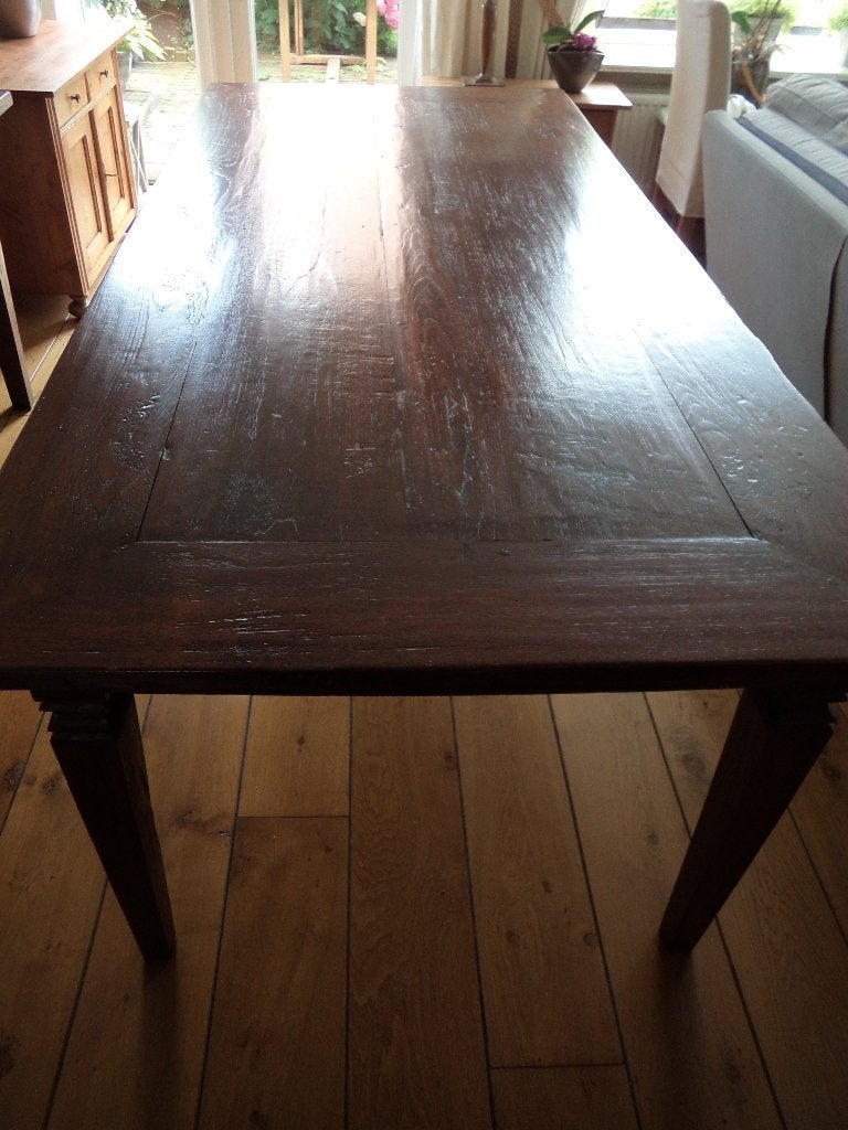 Teak houten tafel (6 personen), Ophalen, Teakhout, 50 tot 100 cm, Zo goed als nieuw