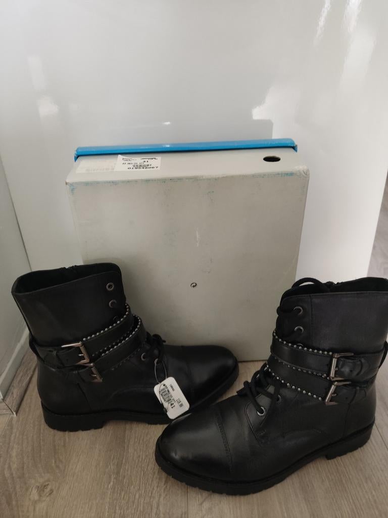 Dames boots nieuw echt leer merk Ann Rocks zwart, Ann Rocks, Zwart, Lage of Enkellaarzen, Nieuw