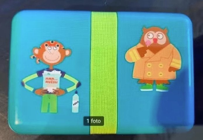 Blauwe lunchbox, broodtrommel aap uil elastiek; HEMA, Ophalen of Verzenden, Zo goed als nieuw