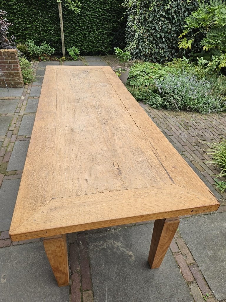 Rustiek Franse boeren eettafel 267x90cm, teakhout, Huis en Inrichting, Gebruikt, 200 cm of meer, 50 tot 100 cm, Vijf personen of meer
