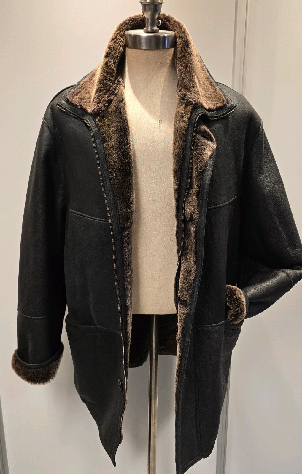 Stoere lammy coat - heren maat XL - lamsvacht en leer, Ophalen of Verzenden, Zo goed als nieuw, Maat 56/58 (XL), Bruin