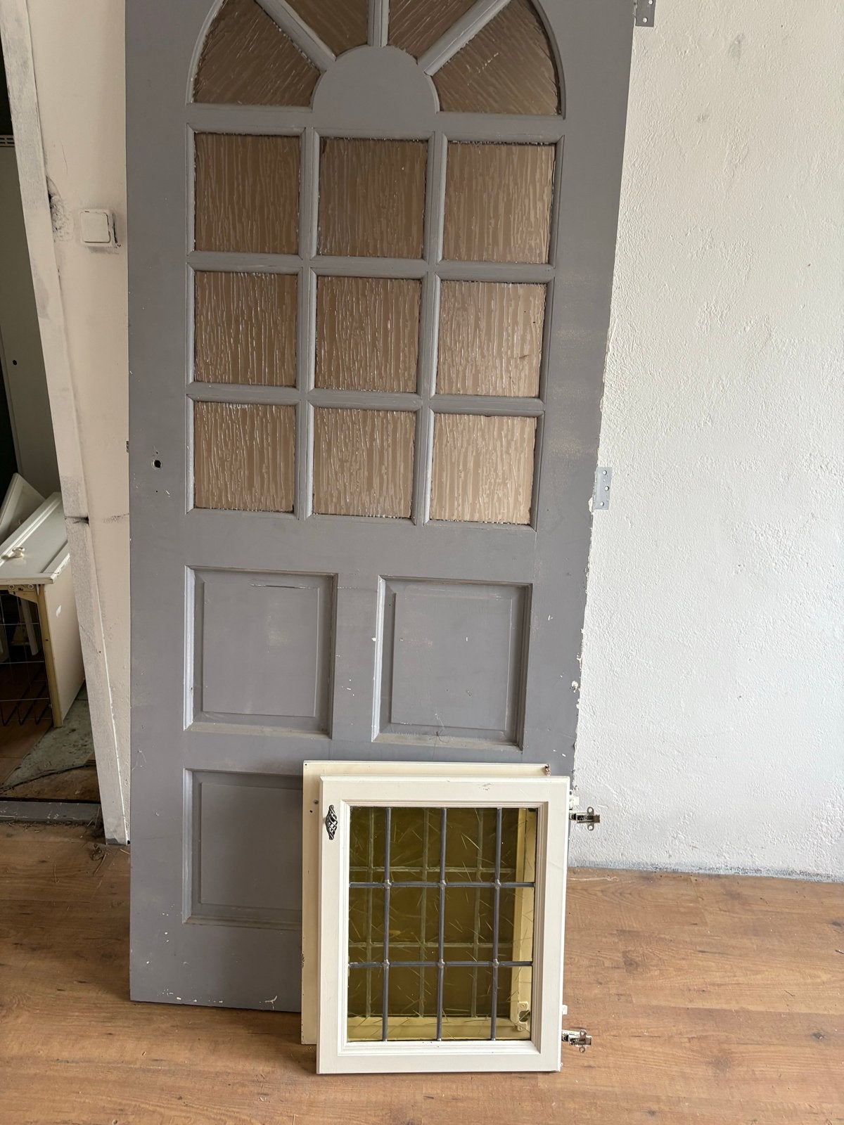 Deur met glaspanelen en raam, Ophalen, Gebruikt, 80 tot 100 cm, Binnendeur