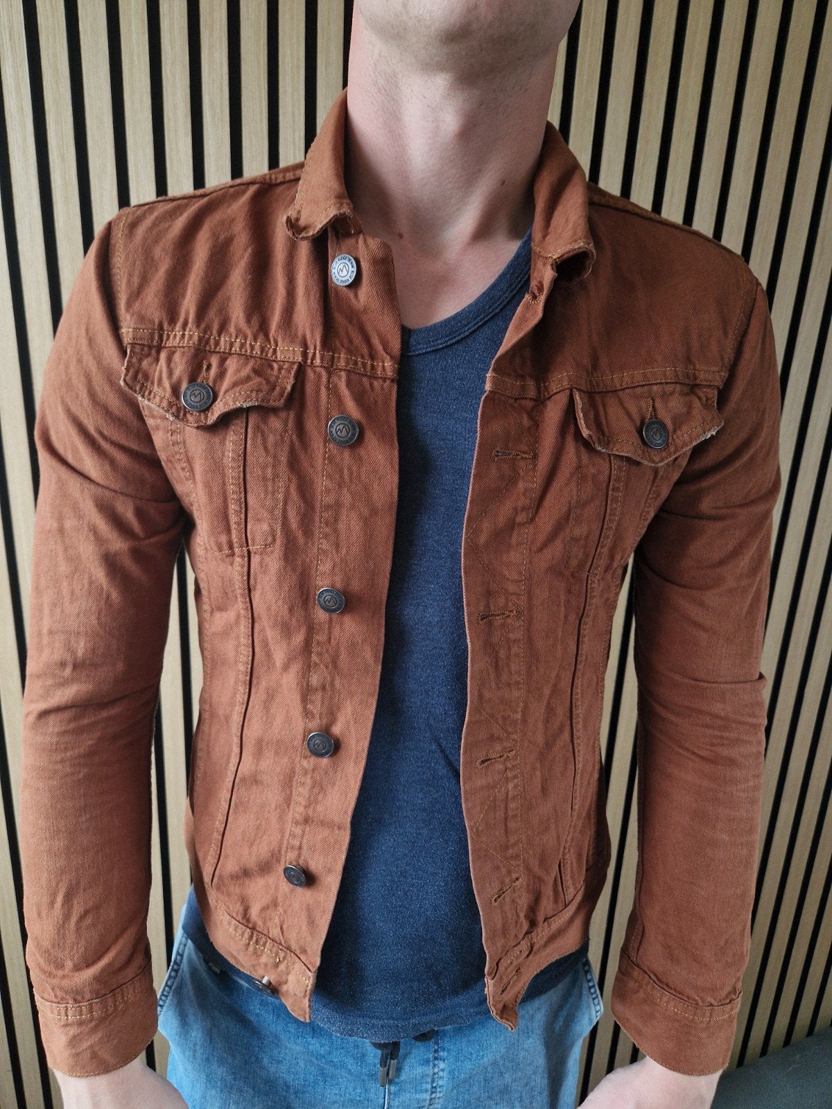 WE Fashion Bruine spijkerjas voor heren - Maat M, Kleding | Heren, Maat 48/50 (M), Ophalen of Verzenden, Zo goed als nieuw, Onbekend