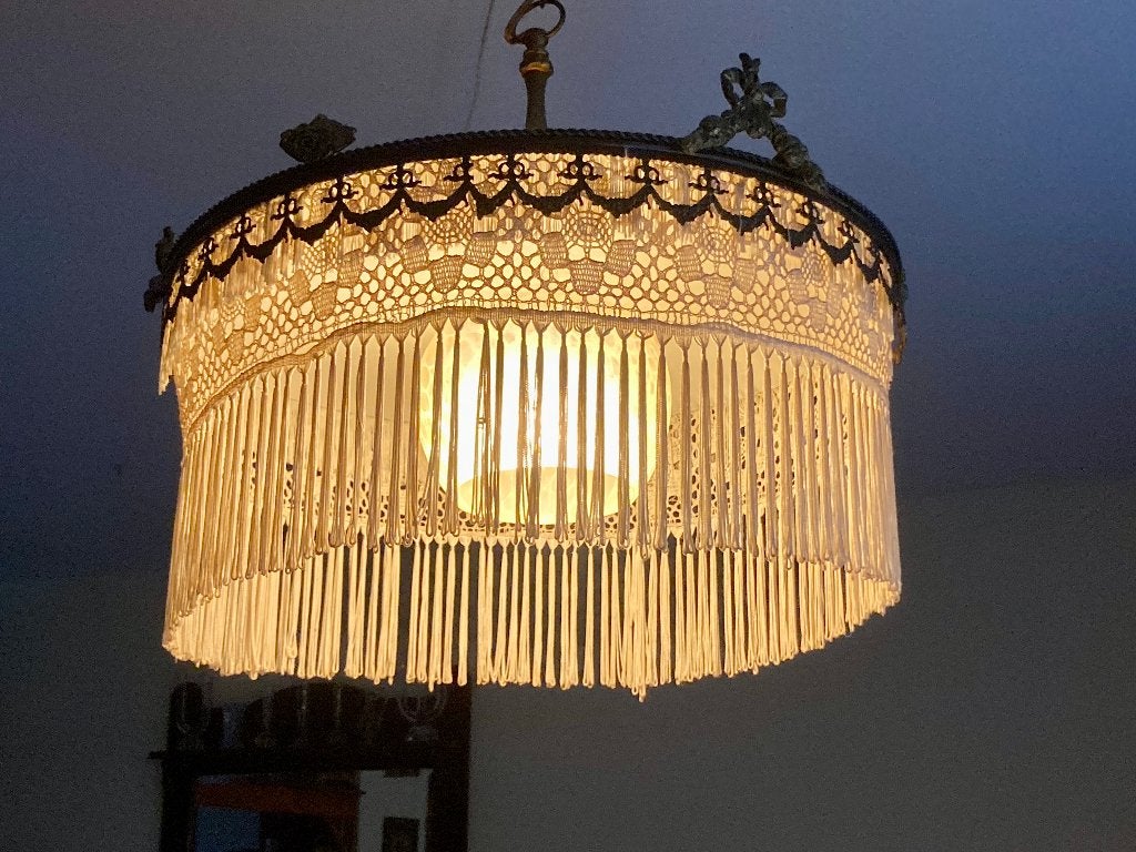 Klassieke oma's hanglamp, Ophalen, Gebruikt, Glas, E27 (groot)