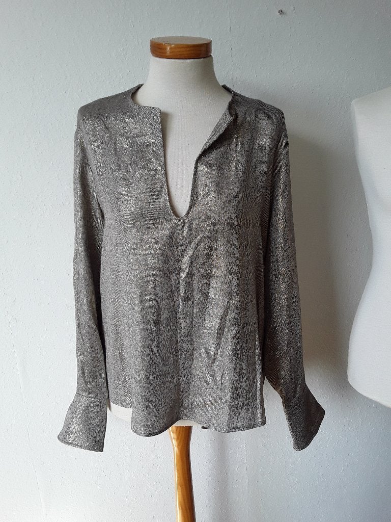 Diega Shirt goud /grijs/beige mt L, Verzenden, Beige, Maat 42/44 (L), Zo goed als nieuw