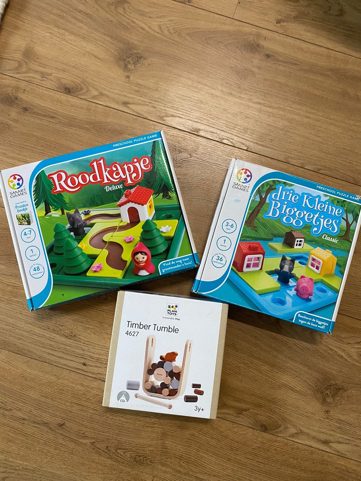 Smartgames/plantoys roodkapje, biggetjes, timber tumble, Een of twee spelers, Ophalen of Verzenden, Zo goed als nieuw