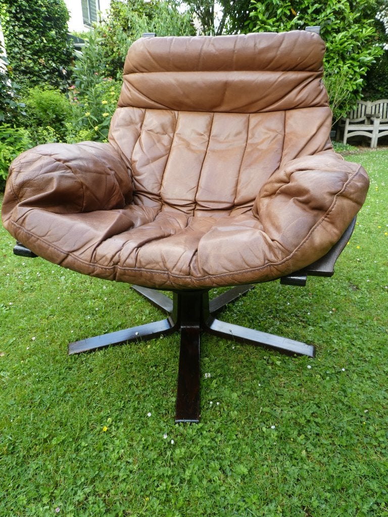 Vintage lederen fauteuil, Huis en Inrichting, Fauteuils, Ophalen, Gebruikt, 75 tot 100 cm, Leer