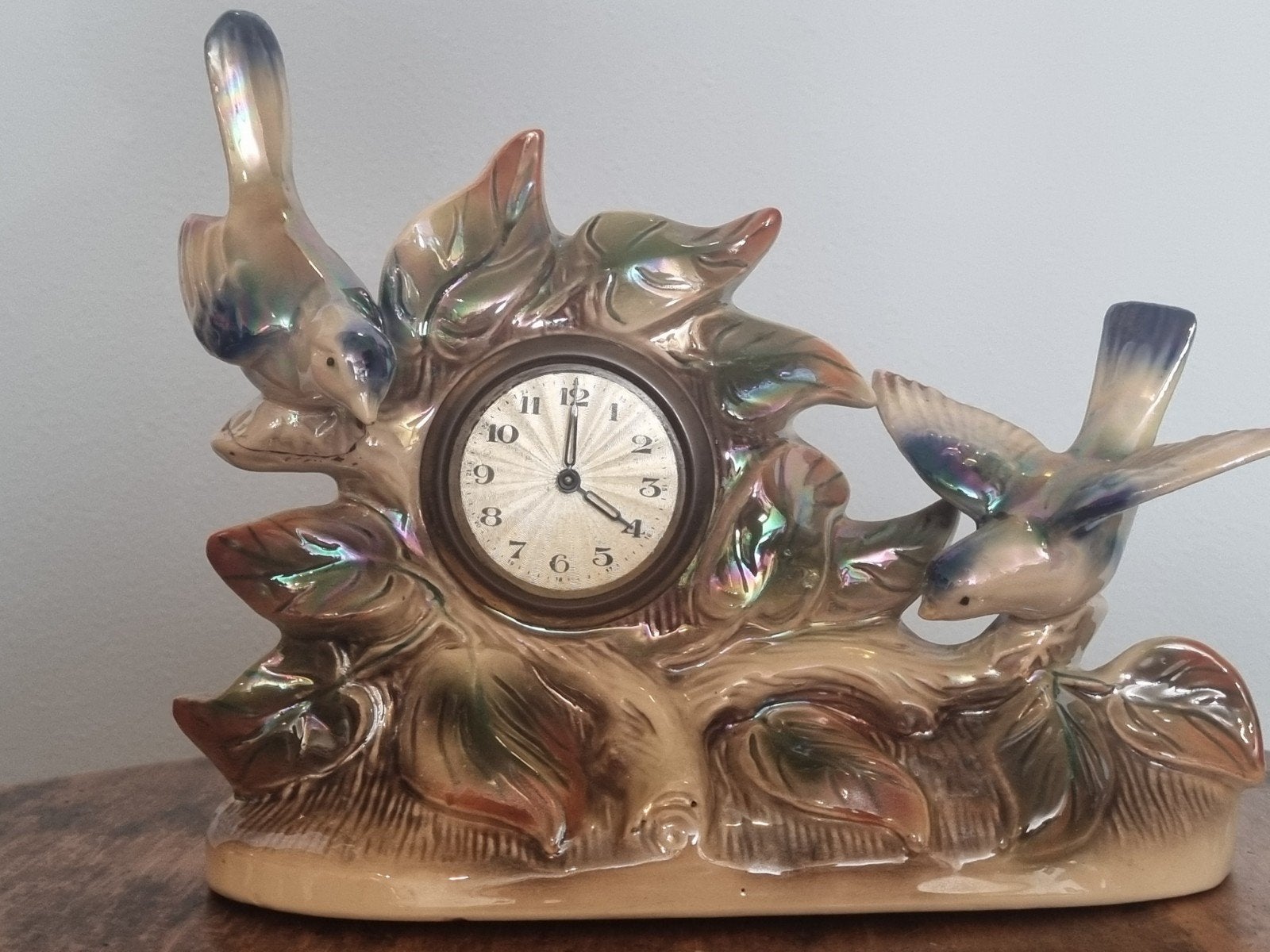 Vintage Jema Holland Tafelklok met Vogels en Bladeren, Antiek en Kunst, Ophalen of Verzenden