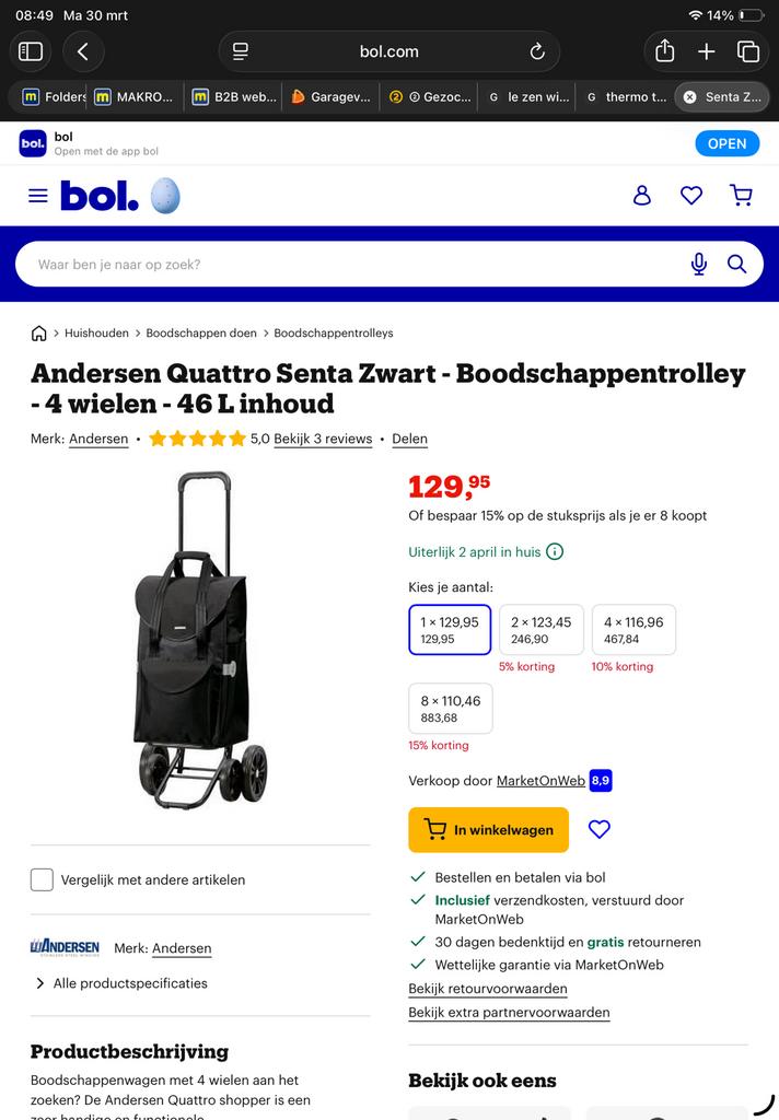 Andersen Quattro Boodschappen thremo trolley met 4 wielen, Sieraden, Tassen en Uiterlijk, Tassen | Reistassen en Weekendtassen
