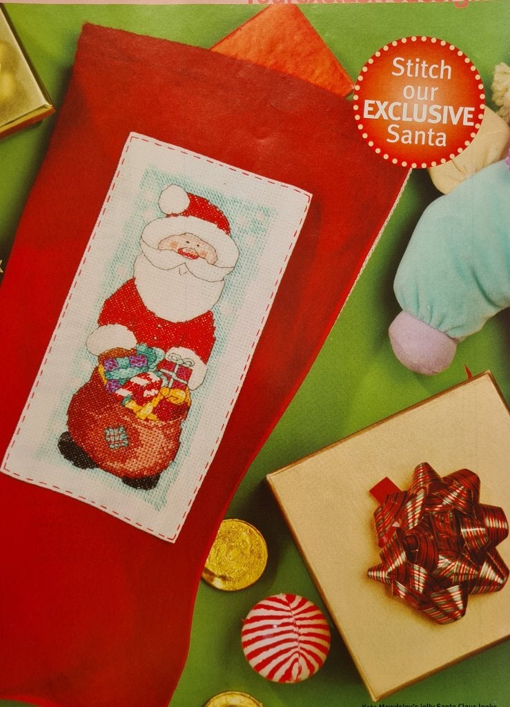 Kerstman met cadeaus in Kerstzak borduurpatroon, Hobby en Vrije tijd, Ophalen, Nieuw, Handborduren, Patroon