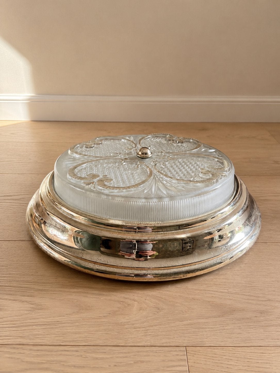Vintage plafonnière glas en chroom bloemmotief Ø37 cm in, Ophalen