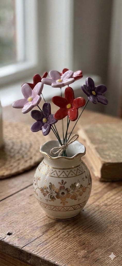 NIEUw !! Superleuke keramieken bloemen 7 stuks, Steen/keramiek, Nieuw, Ophalen of Verzenden, Boeket
