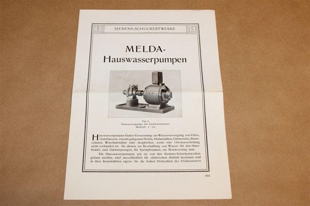 Zeldzame brochure - Siemens Melda waterpompen - 1930, Ophalen of Verzenden, Zo goed als nieuw