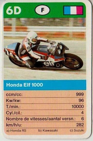 Kw1104 motorkaartje 6d honda elf 1000, Verzamelen, Ophalen of Verzenden, Zo goed als nieuw, Motoren