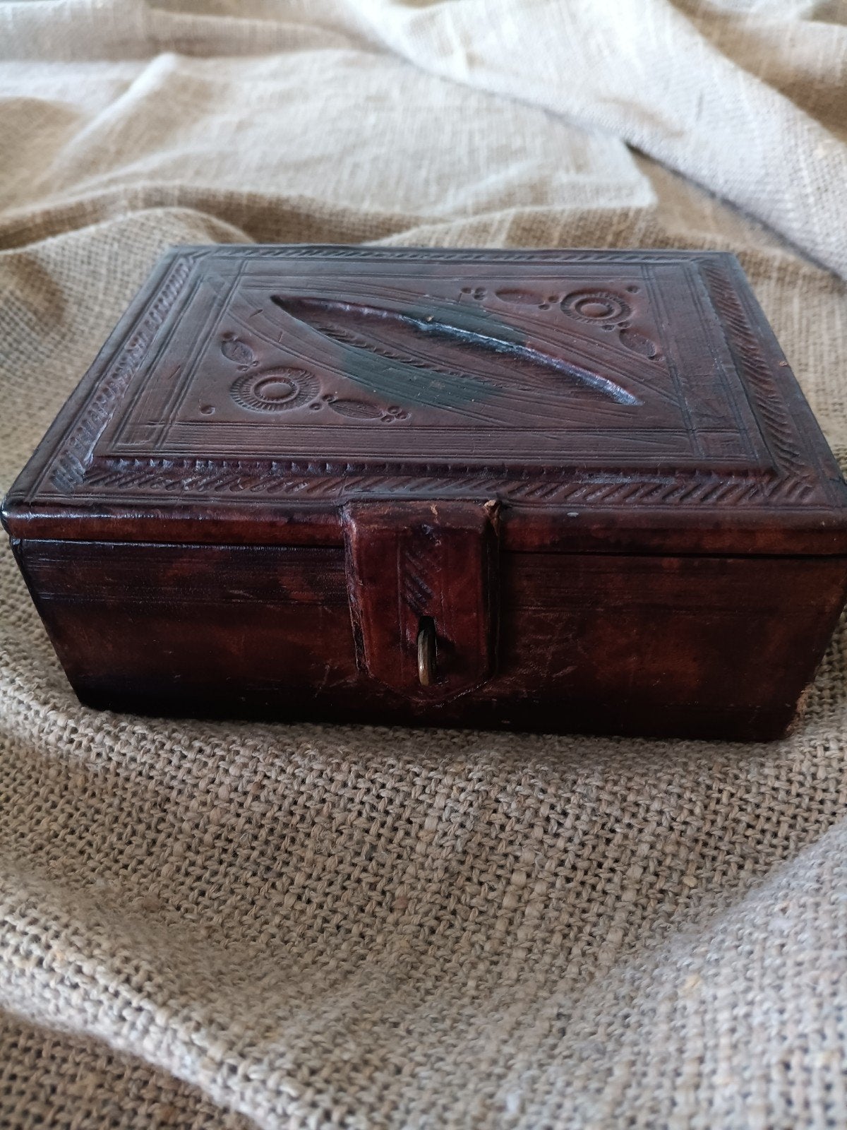 houten kistje met leer, Ophalen of Verzenden