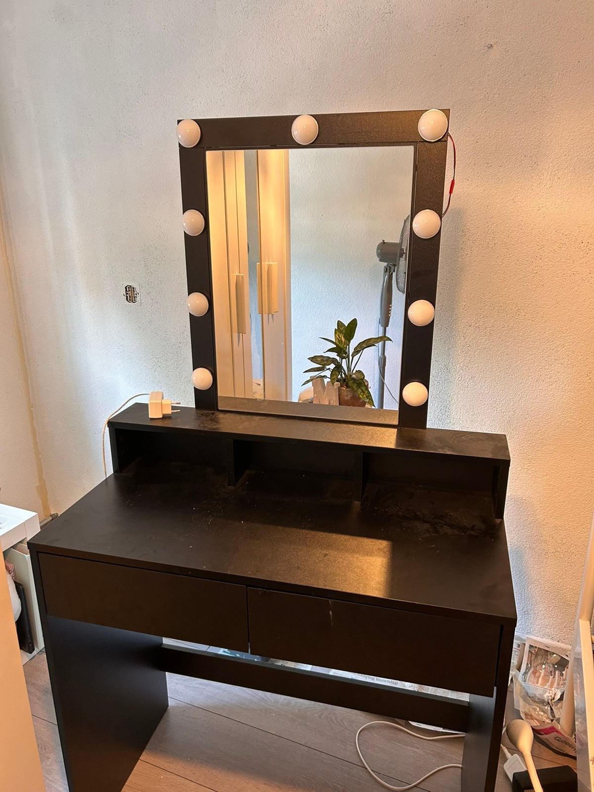 Make-up tafel/kaptafel zwart met dim verlichting, Ophalen, Zo goed als nieuw, 50 tot 100 cm, Minder dan 100 cm