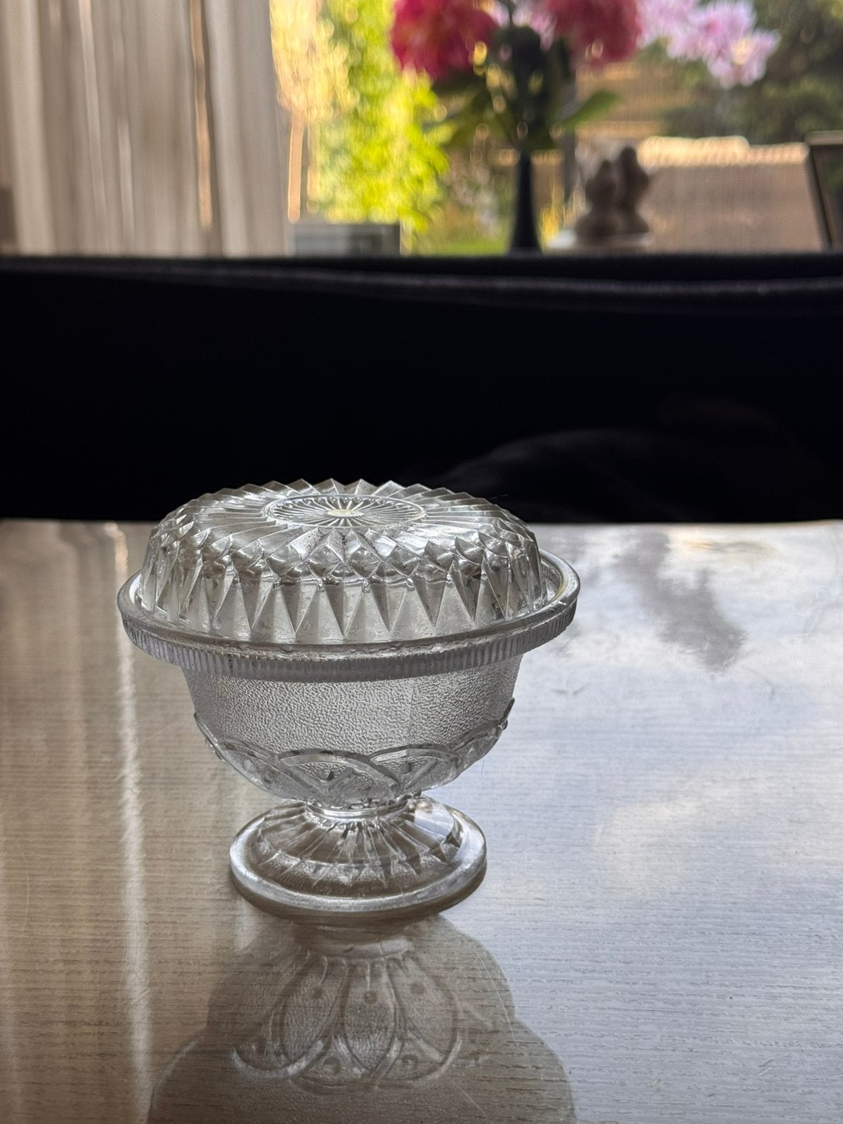 Vintage glazen bonbonnière met deksel - geperst glas -, Ophalen of Verzenden