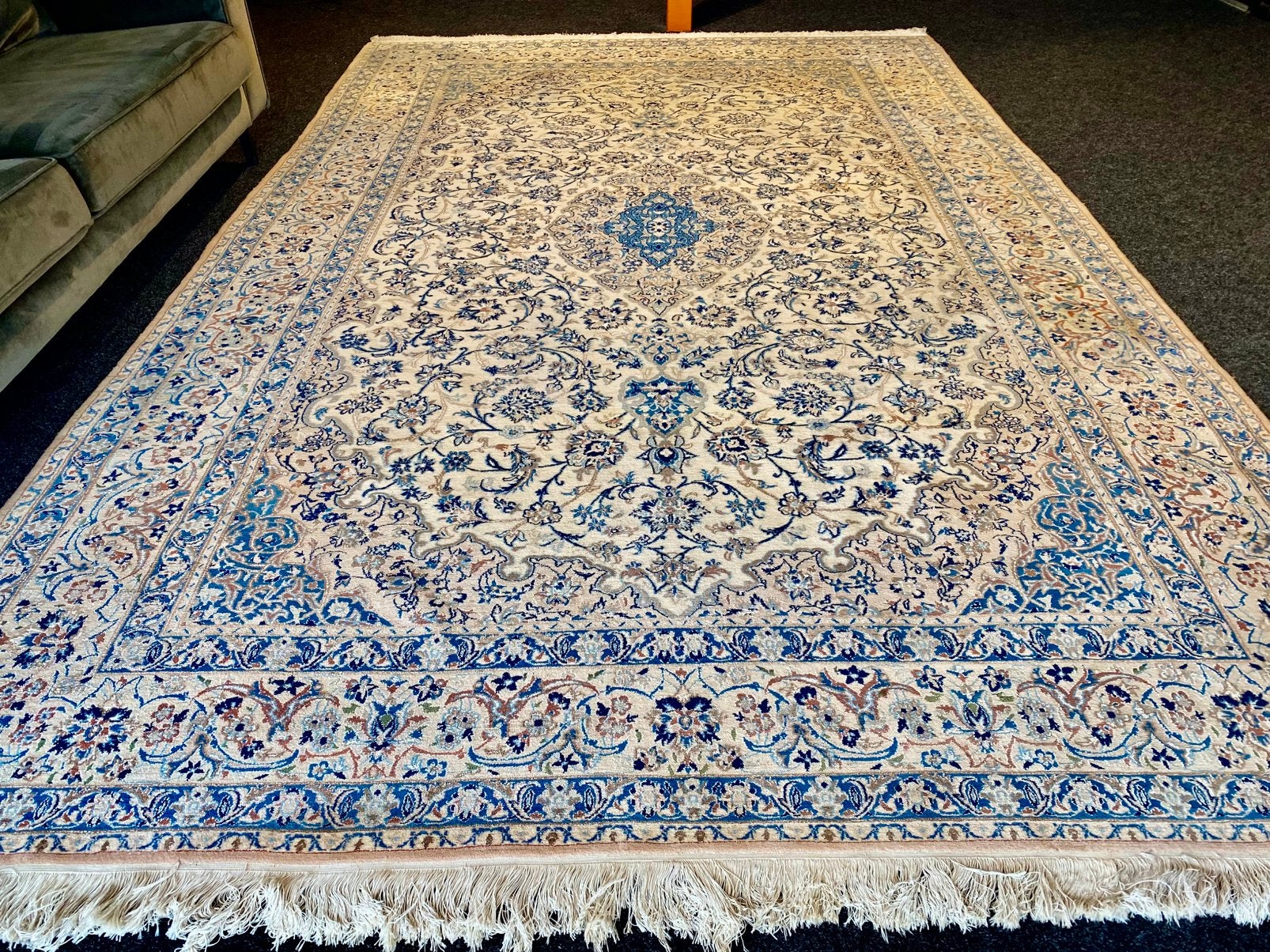 origineel handgeknoopt perzisch nain tapijt 228x360cm, Gebruikt, ., 200 cm of meer, Ophalen of Verzenden
